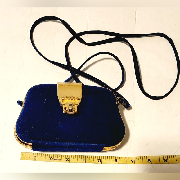 Royal Blue faux velvet with gold accents crossbody formal clutch purse - Picture 3 of 6